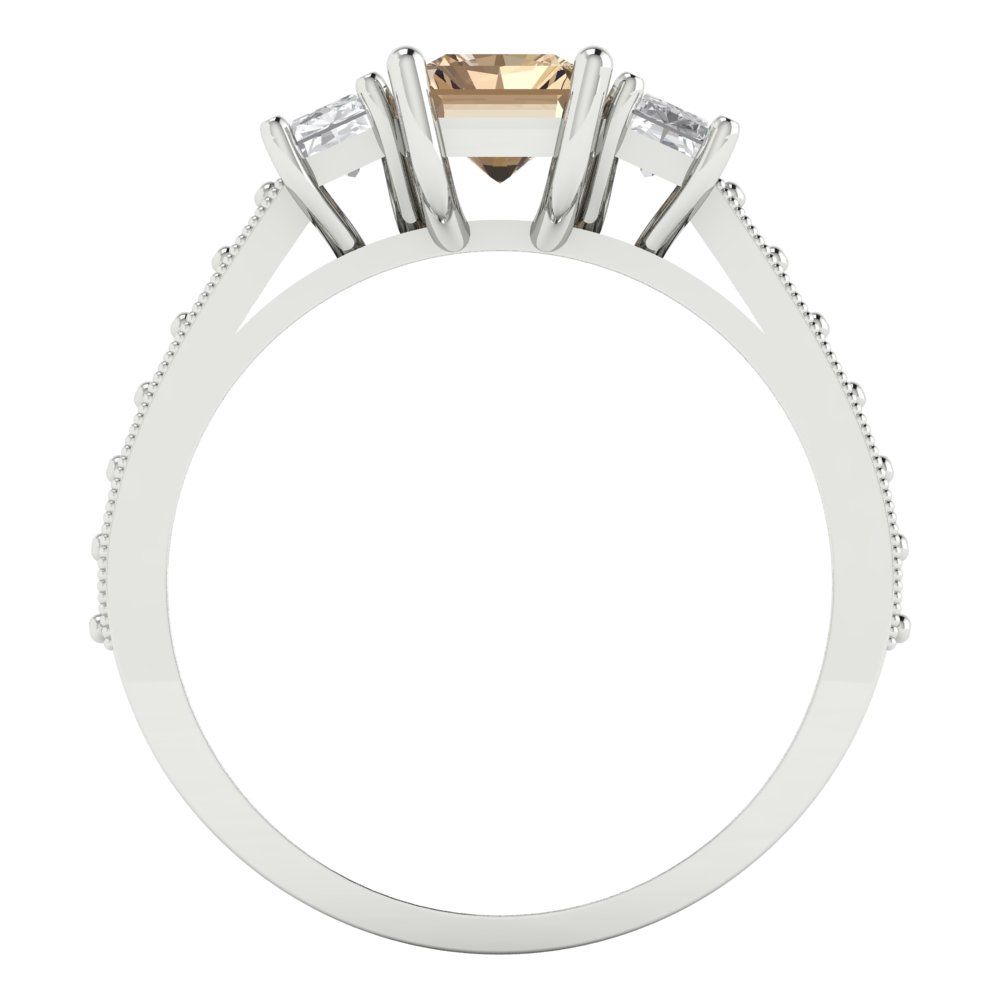 1.88 cttw Yellow Moissanite Three-Stone Engagement Ring - Solid Gold (Emerald Cut,7x5mm)