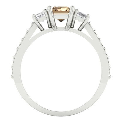 1.88 cttw Yellow Moissanite Three-Stone Engagement Ring - Solid Gold (Emerald Cut,7x5mm)