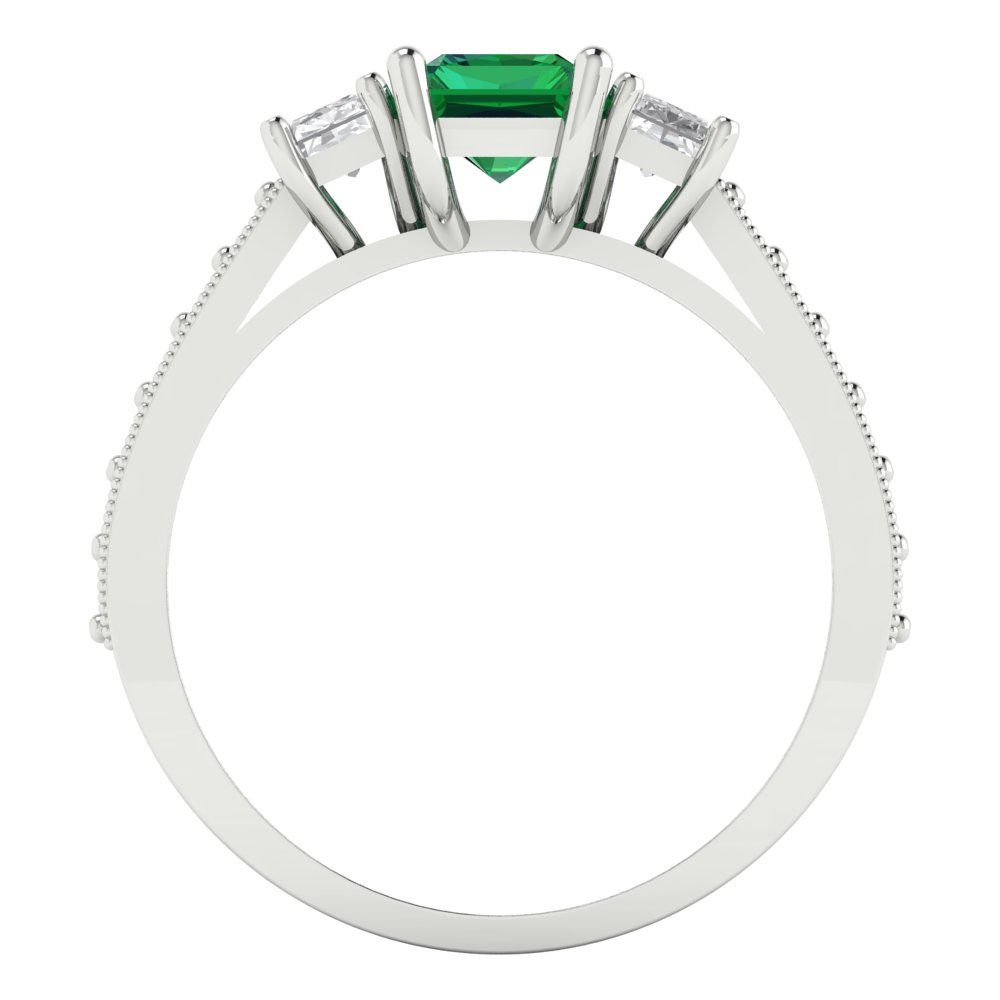 1.88 cttw Simulated Emerald Three-Stone Engagement Ring - Solid Gold (Emerald Cut,7x5mm)