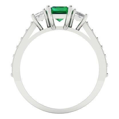 1.88 cttw Simulated Emerald Three-Stone Engagement Ring - Solid Gold (Emerald Cut,7x5mm)