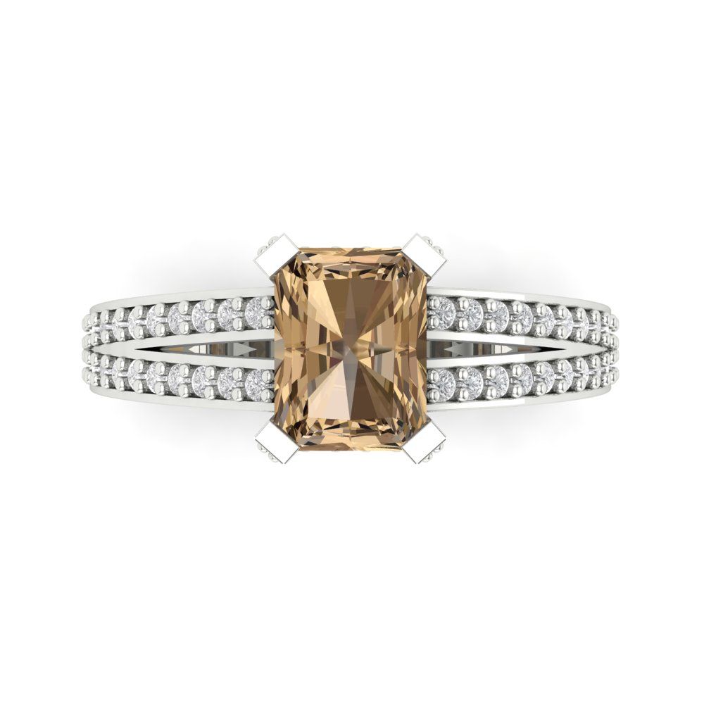 2.35 cttw Zirconia Simulated Champagne Diamond Solitaire with Zirconia Simulated Diamond Accents Engagement Ring - Solid Gold (VVS1, Emerald Cut,8x6mm)