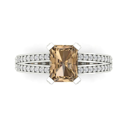 2.35 cttw Zirconia Simulated Champagne Diamond Solitaire with Zirconia Simulated Diamond Accents Engagement Ring - Solid Gold (VVS1, Emerald Cut,8x6mm)