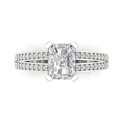 2.35 cttw White Sapphire Solitaire with Zirconia Simulated Diamond Accents Engagement Ring - Solid Gold (Emerald Cut,8x6mm)