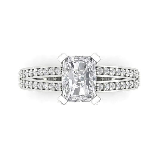 2.35 cttw White Sapphire Solitaire with Zirconia Simulated Diamond Accents Engagement Ring - Solid White Gold (VVS1, Emerald Cut,8x6mm)