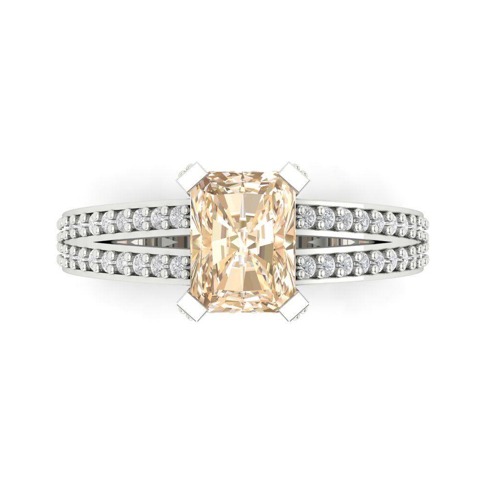 2.35 cttw Natural Morganite Solitaire with Zirconia Simulated Diamond Accents Engagement Ring - Solid Gold (Emerald Cut,8x6mm)