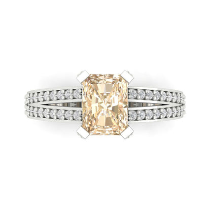 2.35 cttw Natural Morganite Solitaire with Zirconia Simulated Diamond Accents Engagement Ring - Solid Gold (Emerald Cut,8x6mm)