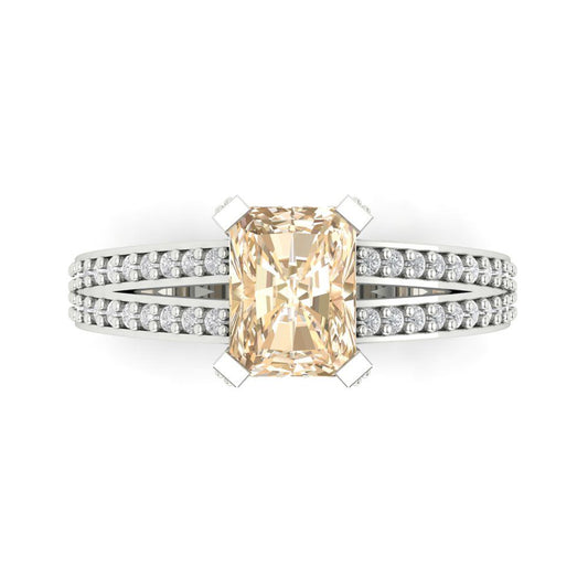 2.35 cttw Natural Morganite Solitaire with Zirconia Simulated Diamond Accents Engagement Ring - Solid White Gold (VVS1, Emerald Cut,8x6mm)