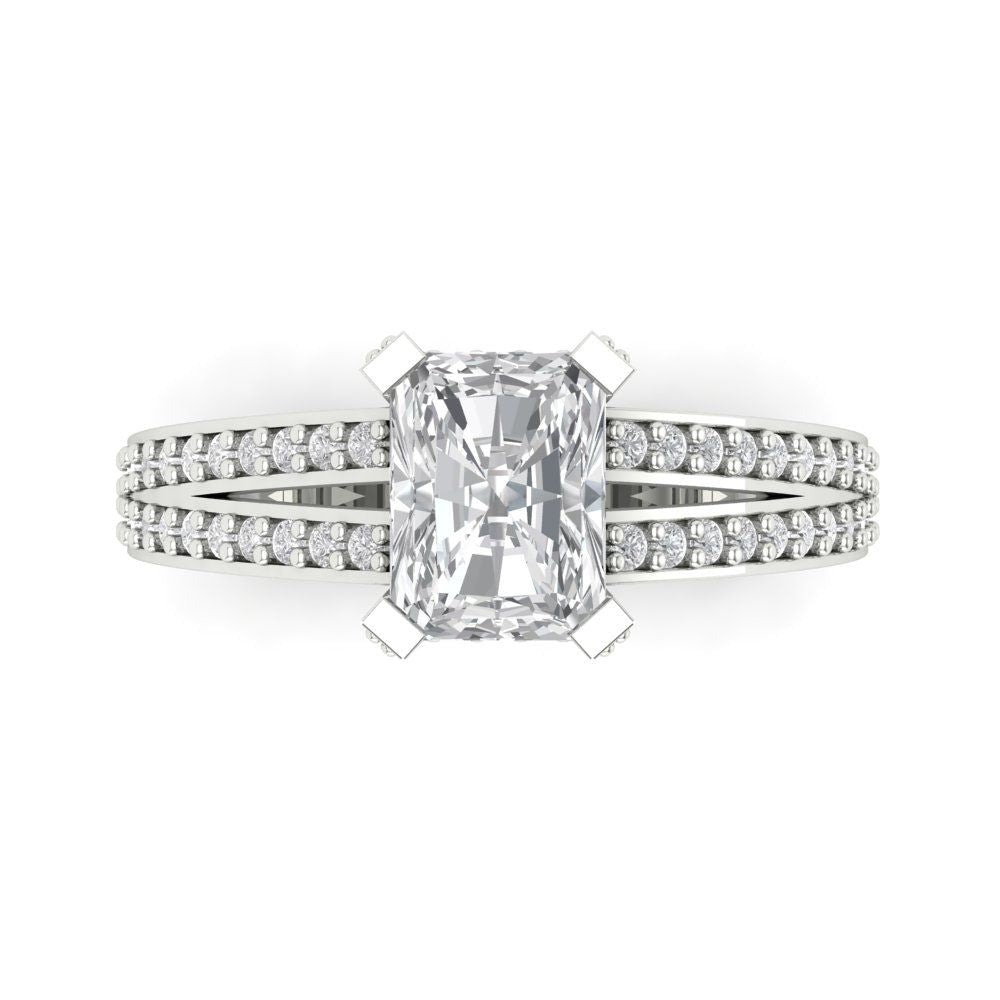 2.35 cttw Certified Moissanite Solitaire with Zirconia Simulated Diamond Accents Engagement Ring - Solid Gold (VVS1, D-F,Emerald Cut,8x6mm)