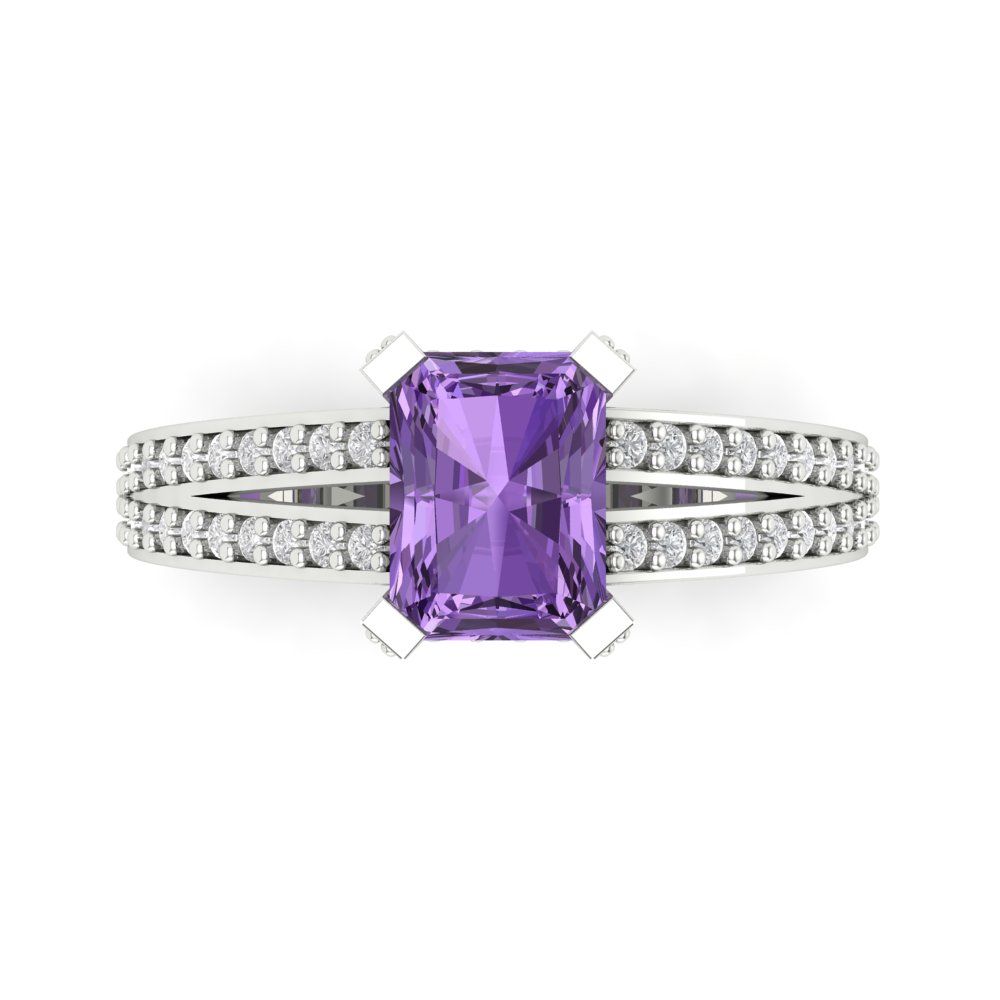2.35 cttw Simulated Alexandrite Solitaire with Zirconia Simulated Diamond Accents Engagement Ring - Solid Gold (Emerald Cut,8x6mm)