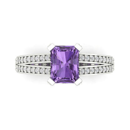 2.35 cttw Simulated Alexandrite Solitaire with Zirconia Simulated Diamond Accents Engagement Ring - Solid Gold (Emerald Cut,8x6mm)