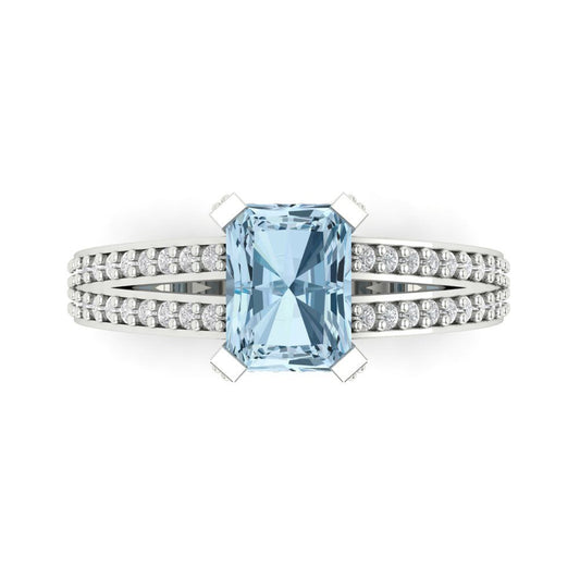 2.35 cttw Natural Swiss Blue Topaz Solitaire with Zirconia Simulated Diamond Accents Engagement Ring - Solid White Gold (VVS1, Emerald Cut,8x6mm)