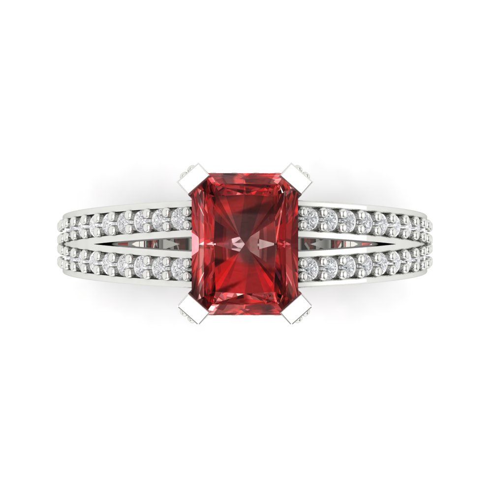 2.35 cttw Natural Garnet Solitaire with Zirconia Simulated Diamond Accents Engagement Ring - Solid Gold (Emerald Cut,8x6mm)