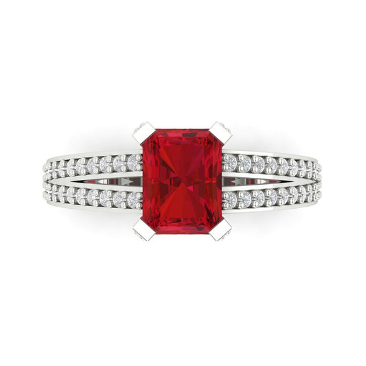 2.35 cttw Simulated Pink Tourmaline Solitaire with Zirconia Simulated Diamond Accents Engagement Ring - Solid White Gold (VVS1, Emerald Cut,8x6mm)