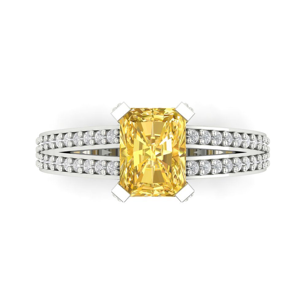 2.35 cttw Natural Citrine Solitaire with Zirconia Simulated Diamond Accents Engagement Ring - Solid Gold (Emerald Cut,8x6mm)