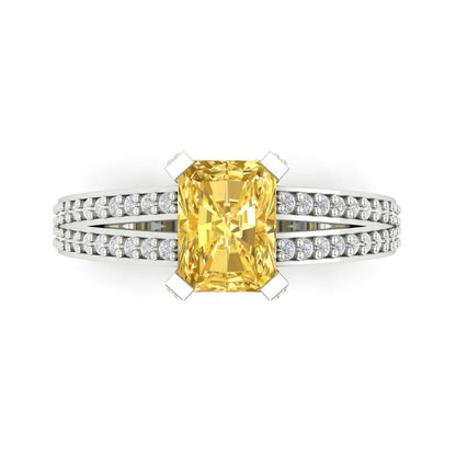2.35 cttw Natural Citrine Solitaire with Zirconia Simulated Diamond Accents Engagement Ring - Solid Gold (Emerald Cut,8x6mm)