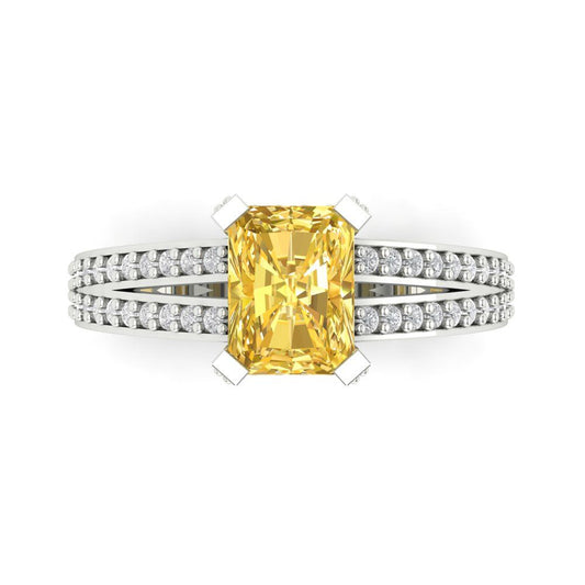 2.35 cttw Natural Citrine Solitaire with Zirconia Simulated Diamond Accents Engagement Ring - Solid White Gold (VVS1, Emerald Cut,8x6mm)