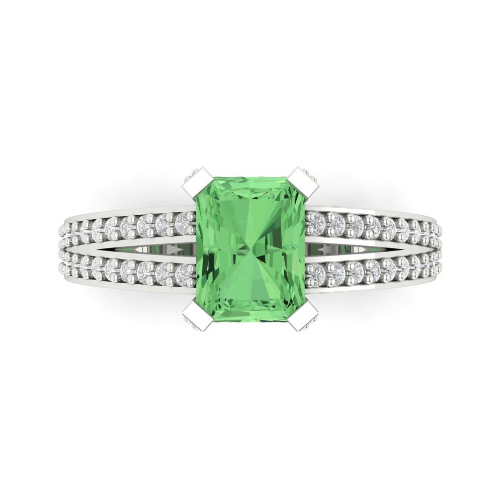 2.35 cttw Zirconia Simulated Green Diamond Solitaire with Zirconia Simulated Diamond Accents Engagement Ring - Solid Gold (VVS1, Emerald Cut,8x6mm)