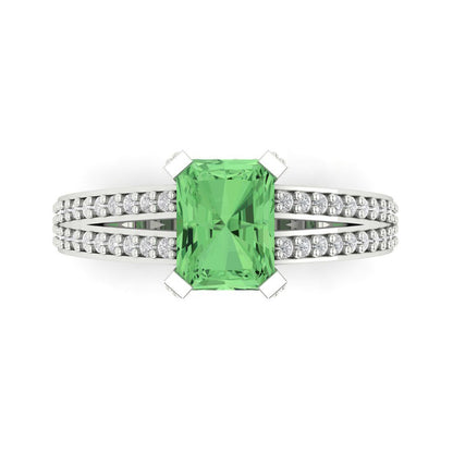 2.35 cttw Zirconia Simulated Green Diamond Solitaire with Zirconia Simulated Diamond Accents Engagement Ring - Solid Gold (VVS1, Emerald Cut,8x6mm)