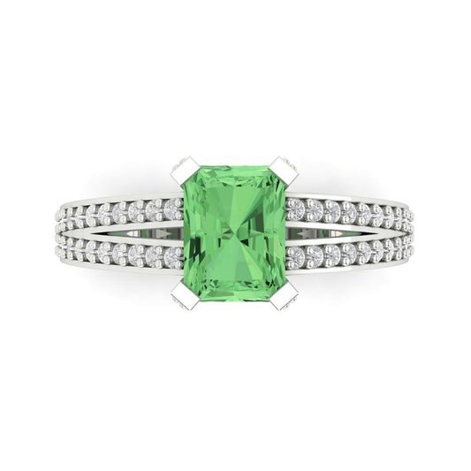 2.35 cttw Zirconia Simulated Green Diamond Solitaire with Zirconia Simulated Diamond Accents Engagement Ring - Solid White Gold (VVS1, Emerald Cut,8x6mm)