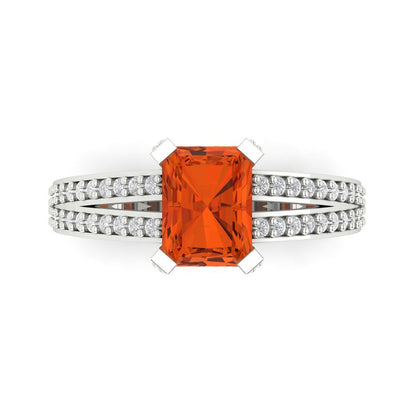 2.35 cttw Zirconia Simulated Red Diamond Solitaire with Zirconia Simulated Diamond Accents Engagement Ring - Solid White Gold (VVS1, Emerald Cut,8x6mm)
