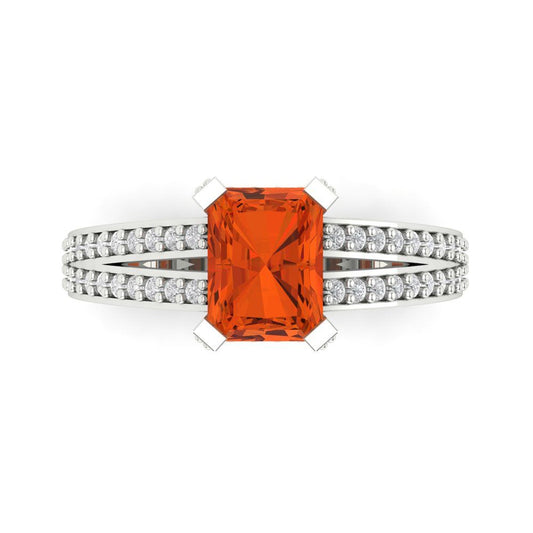2.35 cttw Zirconia Simulated Red Diamond Solitaire with Zirconia Simulated Diamond Accents Engagement Ring - Solid White Gold (VVS1, Emerald Cut,8x6mm)