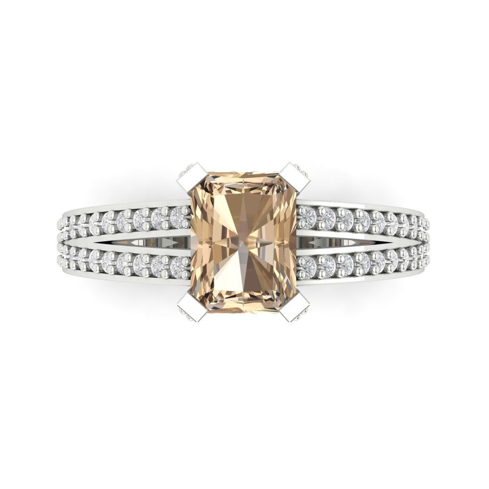 2.35 cttw Yellow Moissanite Solitaire with Zirconia Simulated Diamond Accents Engagement Ring - Solid Gold (Emerald Cut,8x6mm)