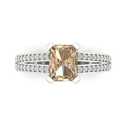 2.35 cttw Yellow Moissanite Solitaire with Zirconia Simulated Diamond Accents Engagement Ring - Solid Gold (Emerald Cut,8x6mm)