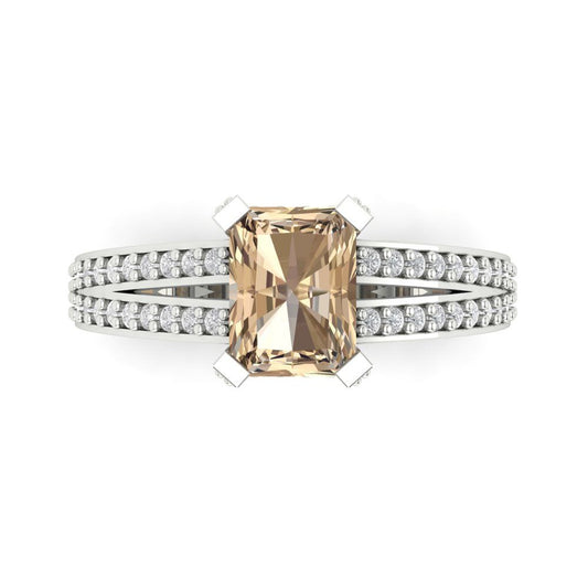 2.35 cttw Yellow Moissanite Solitaire with Zirconia Simulated Diamond Accents Engagement Ring - Solid White Gold (VVS1, Emerald Cut,8x6mm)