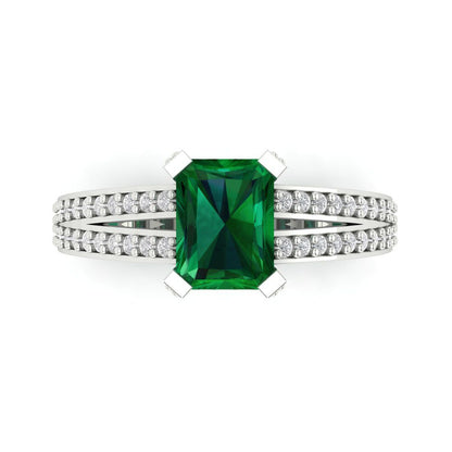 2.35 cttw Simulated Emerald Solitaire with Zirconia Simulated Diamond Accents Engagement Ring - Solid Gold (Emerald Cut,8x6mm)