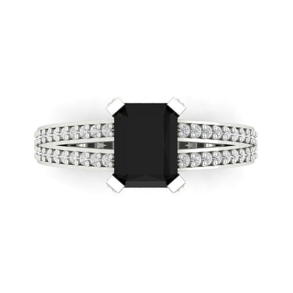 2.35 cttw Natural Onyx Solitaire with Zirconia Simulated Diamond Accents Engagement Ring - Solid Gold (Emerald Cut,8x6mm)