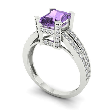 2.35 cttw Simulated Alexandrite Solitaire with Zirconia Simulated Diamond Accents Engagement Ring - Solid Gold (Emerald Cut,8x6mm)