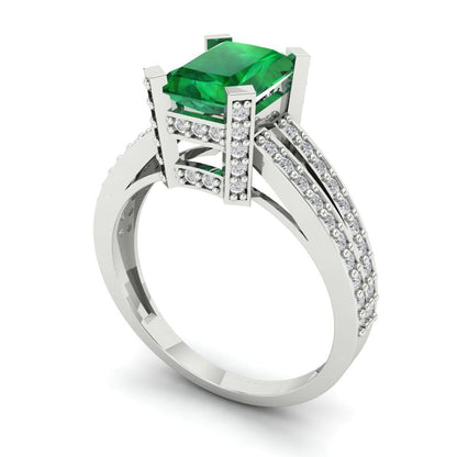 2.35 cttw Simulated Emerald Solitaire with Zirconia Simulated Diamond Accents Engagement Ring - Solid Gold (Emerald Cut,8x6mm)
