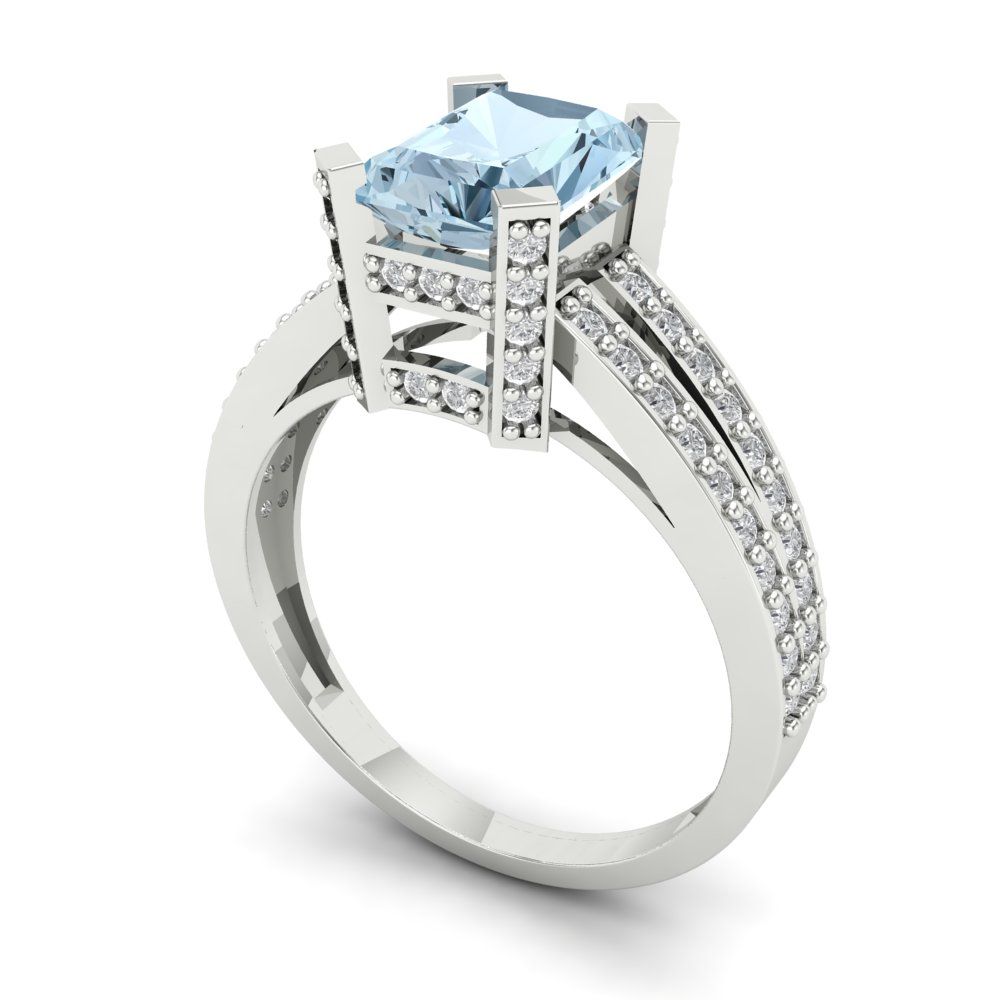 2.35 cttw Natural Sky Blue Topaz Solitaire with Zirconia Simulated Diamond Accents Engagement Ring - Solid Gold (Emerald Cut,8x6mm)