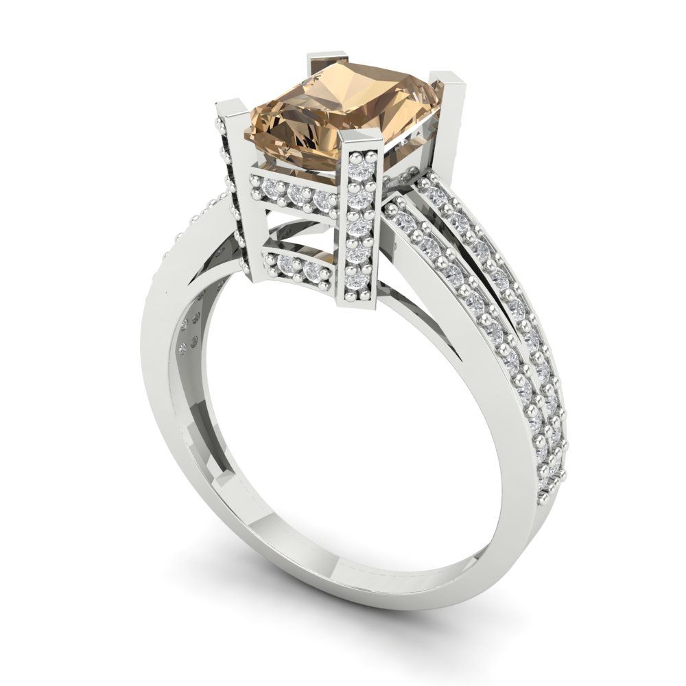 2.35 cttw Zirconia Simulated Champagne Diamond Solitaire with Zirconia Simulated Diamond Accents Engagement Ring - Solid Gold (VVS1, Emerald Cut,8x6mm)