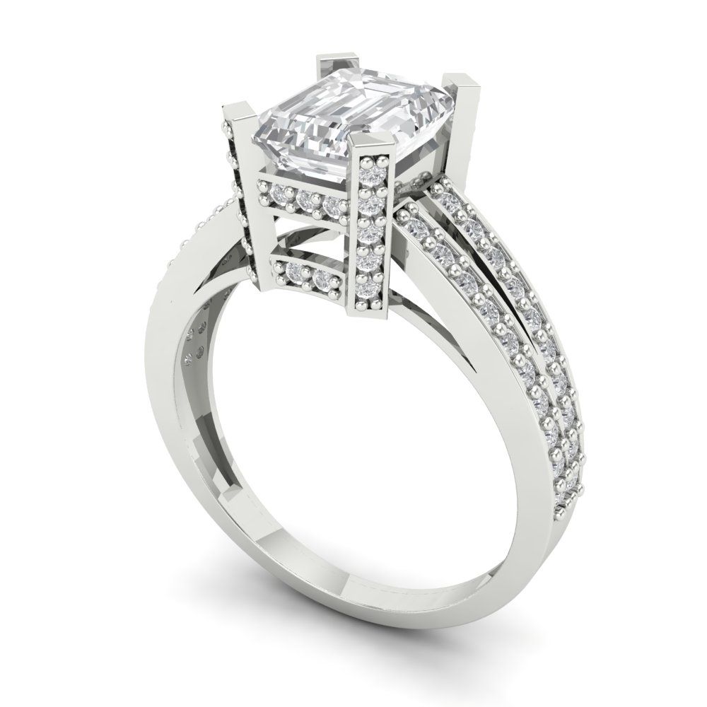 2.35 cttw Certified Moissanite Solitaire with Zirconia Simulated Diamond Accents Engagement Ring - Solid Gold (VVS1, D-F,Emerald Cut,8x6mm)