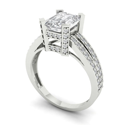 2.35 cttw Certified Moissanite Solitaire with Zirconia Simulated Diamond Accents Engagement Ring - Solid Gold (VVS1, D-F,Emerald Cut,8x6mm)