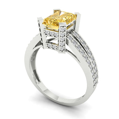 2.35 cttw Natural Citrine Solitaire with Zirconia Simulated Diamond Accents Engagement Ring - Solid Gold (Emerald Cut,8x6mm)