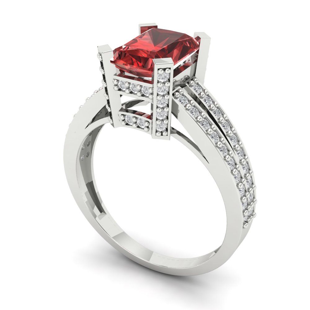 2.35 cttw Natural Garnet Solitaire with Zirconia Simulated Diamond Accents Engagement Ring - Solid Gold (Emerald Cut,8x6mm)