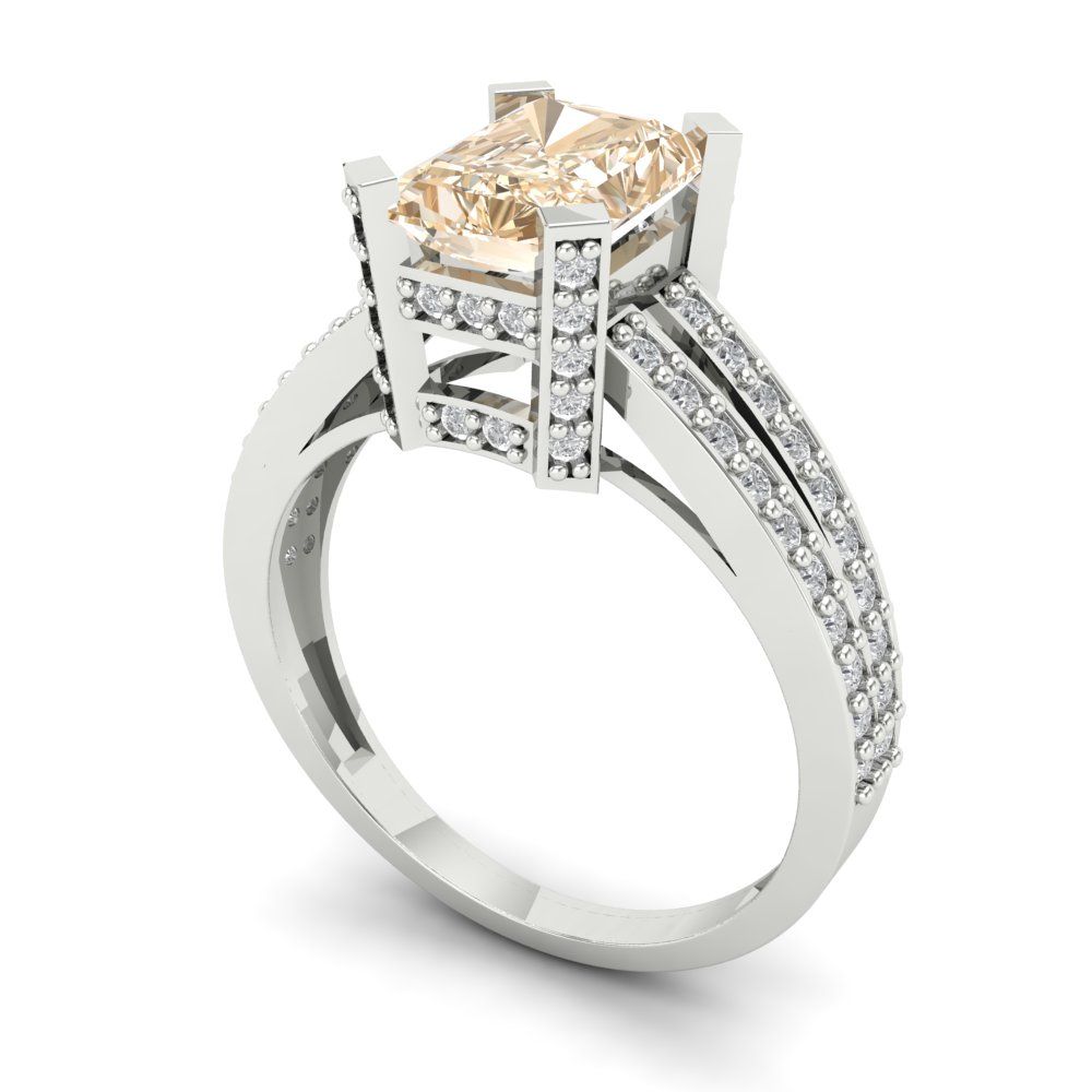 2.35 cttw Natural Morganite Solitaire with Zirconia Simulated Diamond Accents Engagement Ring - Solid Gold (Emerald Cut,8x6mm)