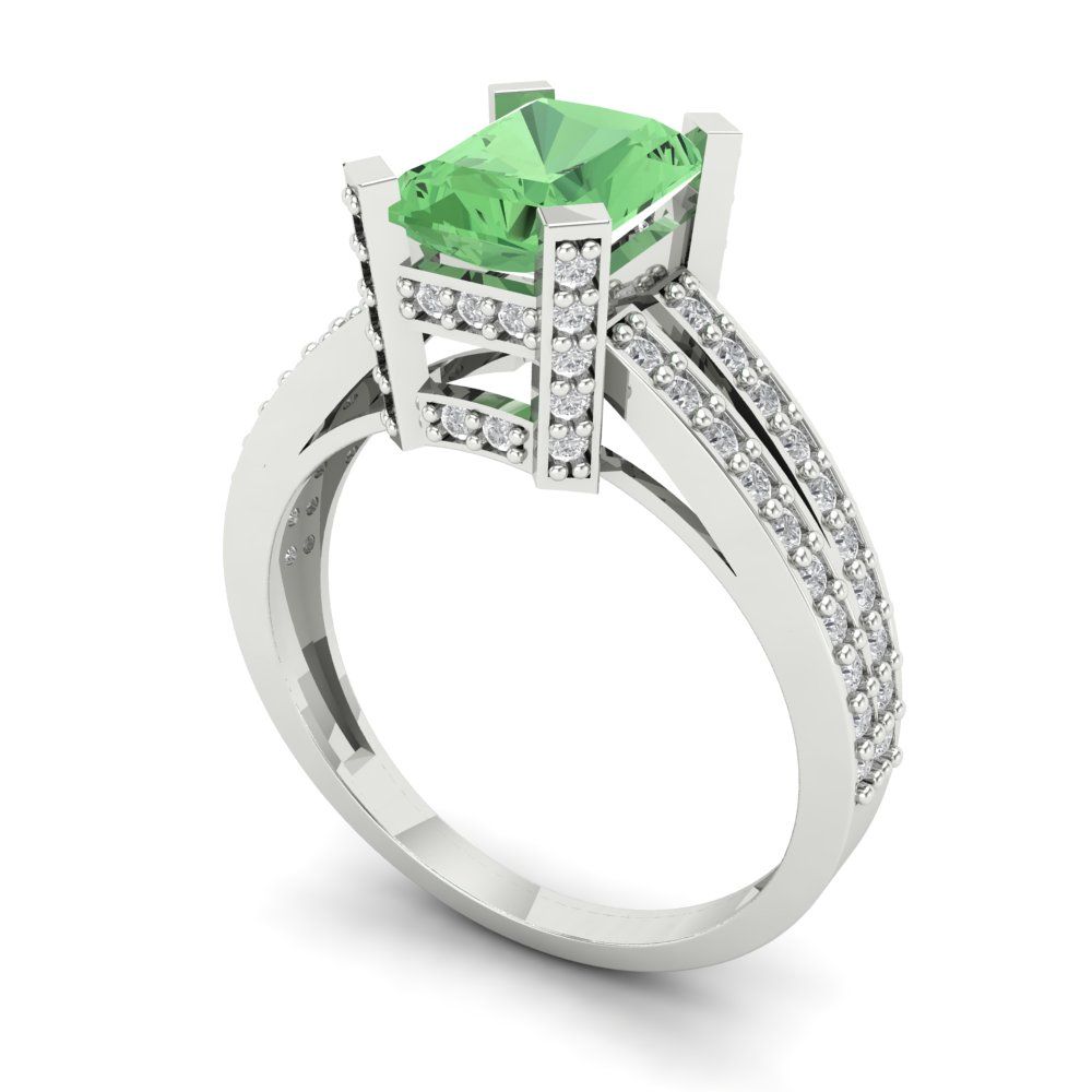 2.35 cttw Zirconia Simulated Green Diamond Solitaire with Zirconia Simulated Diamond Accents Engagement Ring - Solid Gold (VVS1, Emerald Cut,8x6mm)