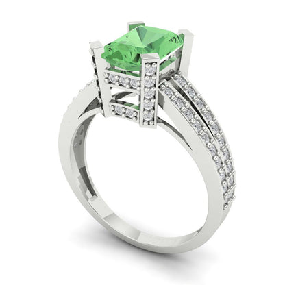 2.35 cttw Zirconia Simulated Green Diamond Solitaire with Zirconia Simulated Diamond Accents Engagement Ring - Solid Gold (VVS1, Emerald Cut,8x6mm)