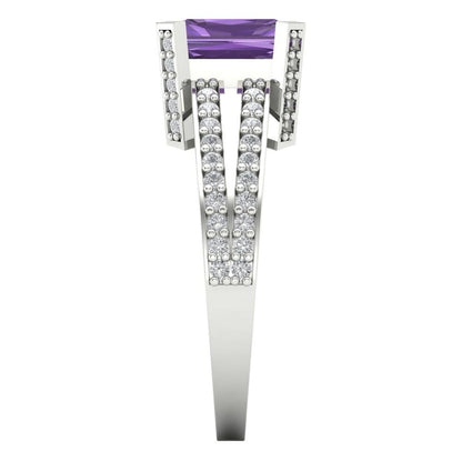 2.35 cttw Simulated Alexandrite Solitaire with Zirconia Simulated Diamond Accents Engagement Ring - Solid Gold (Emerald Cut,8x6mm)