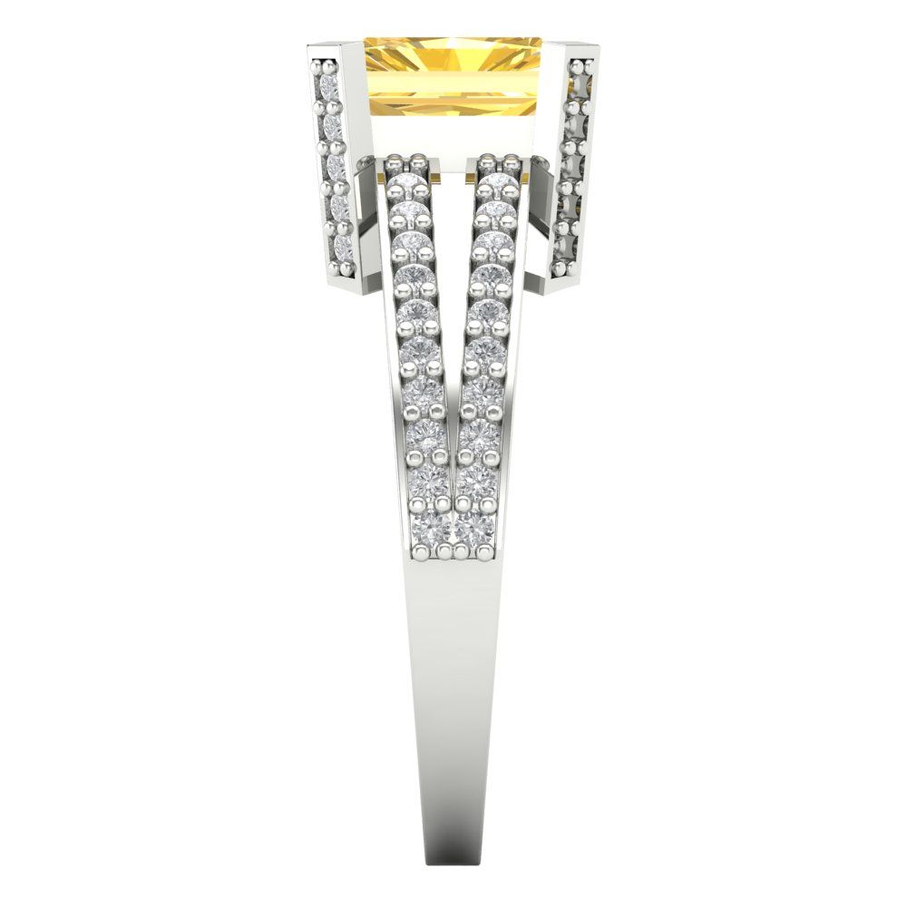 2.35 cttw Natural Citrine Solitaire with Zirconia Simulated Diamond Accents Engagement Ring - Solid Gold (Emerald Cut,8x6mm)