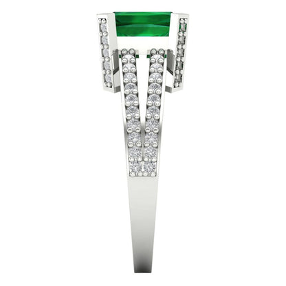 2.35 cttw Simulated Emerald Solitaire with Zirconia Simulated Diamond Accents Engagement Ring - Solid Gold (Emerald Cut,8x6mm)