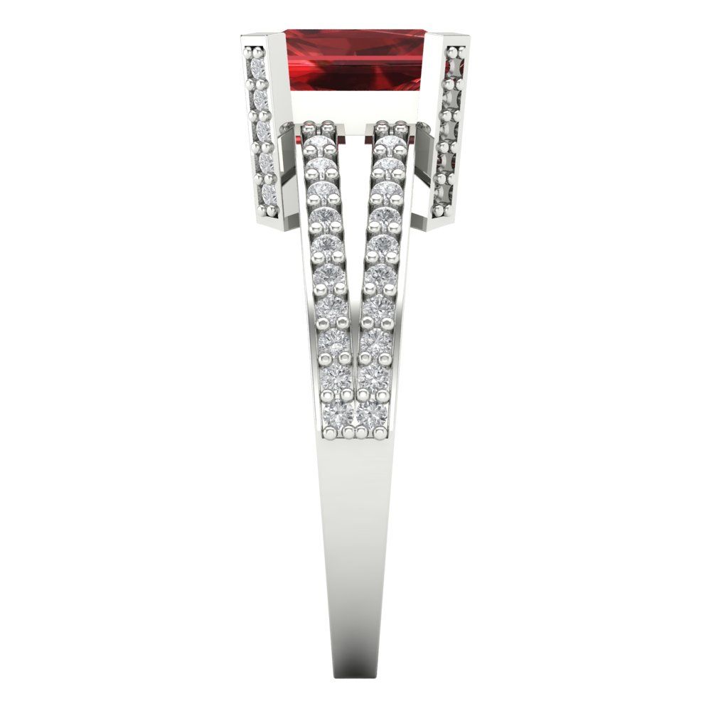 2.35 cttw Natural Garnet Solitaire with Zirconia Simulated Diamond Accents Engagement Ring - Solid Gold (Emerald Cut,8x6mm)