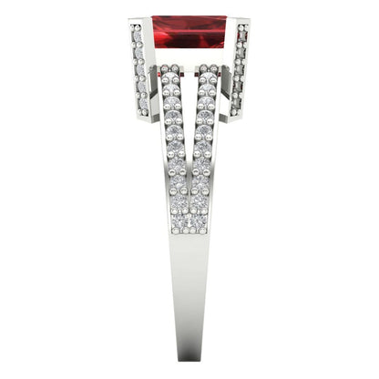 2.35 cttw Natural Garnet Solitaire with Zirconia Simulated Diamond Accents Engagement Ring - Solid Gold (Emerald Cut,8x6mm)