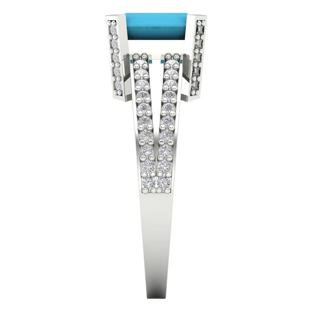 2.35 cttw Simulated Turquoise Solitaire with Zirconia Simulated Diamond Accents Engagement Ring - Solid Gold (Emerald Cut,8x6mm)