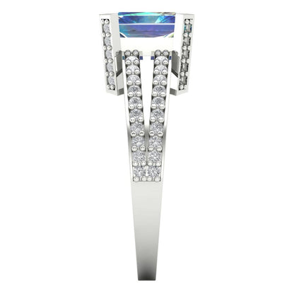 2.35 cttw Blue Moissanite Solitaire with Zirconia Simulated Diamond Accents Engagement Ring - Solid Gold (Emerald Cut,8x6mm)