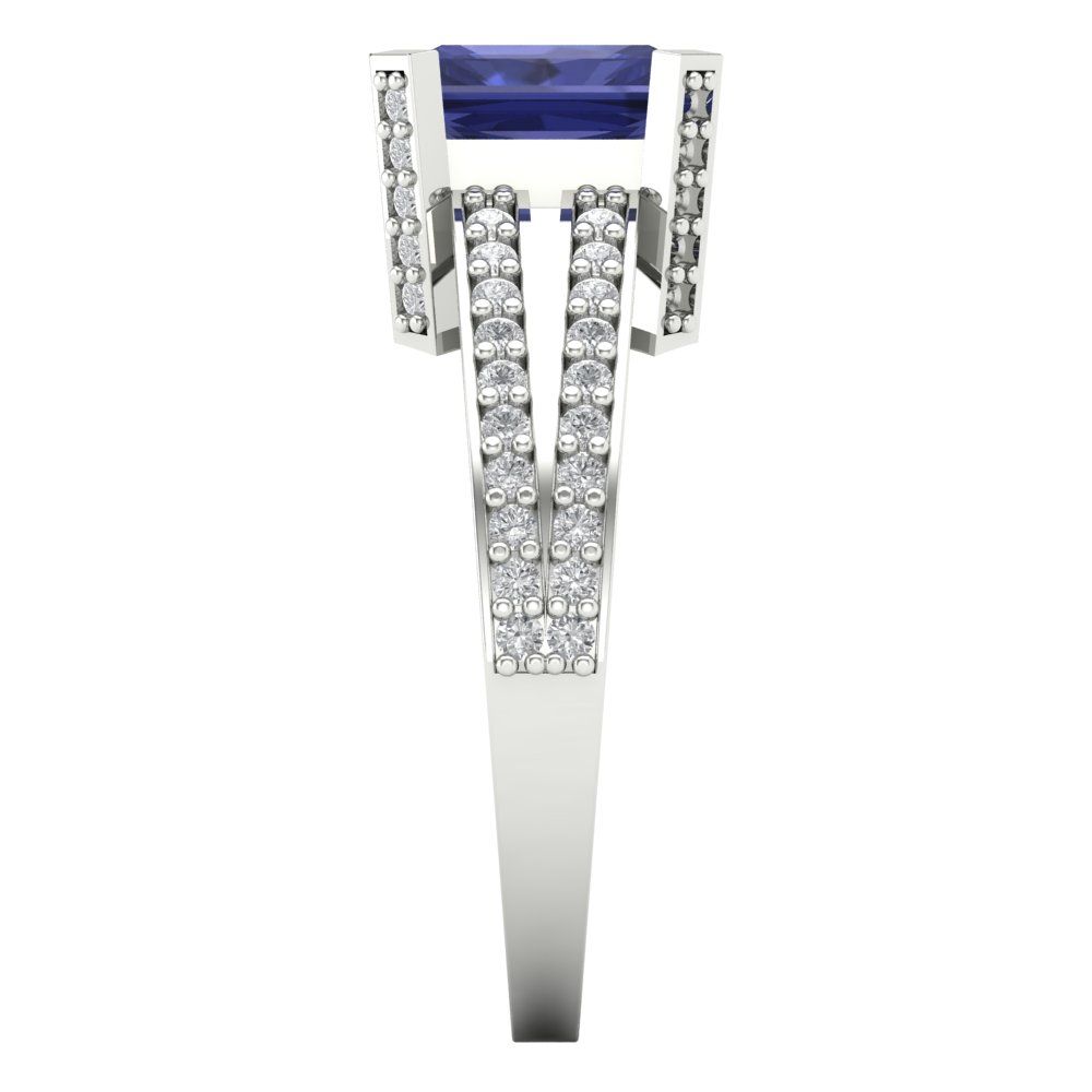 2.35 cttw Simulated Tanzanite Solitaire with Zirconia Simulated Diamond Accents Engagement Ring - Solid Gold (Emerald Cut,8x6mm)