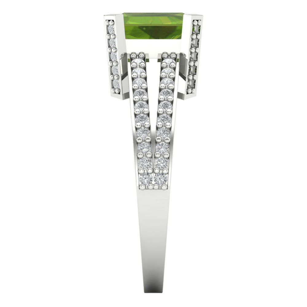 2.35 cttw Natural Peridot Solitaire with Zirconia Simulated Diamond Accents Engagement Ring - Solid Gold (Emerald Cut,8x6mm)
